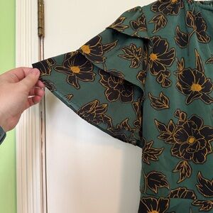 Who What Wear Green Blouse with Yellow Floral Design